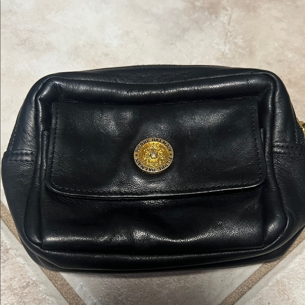 Authentic Pierre Balmain Black Leather Belt Bag